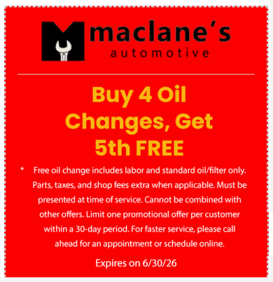5th Oil Change FREE