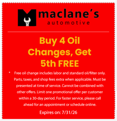 5th Oil Change FREE